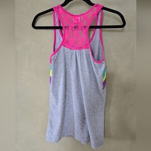 Sanrio | Hello Kitty Heather Gray Racerback Tank with Hot Pink Lace Yoke, Size S